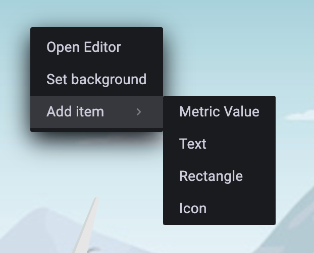 Canvas panel context menu