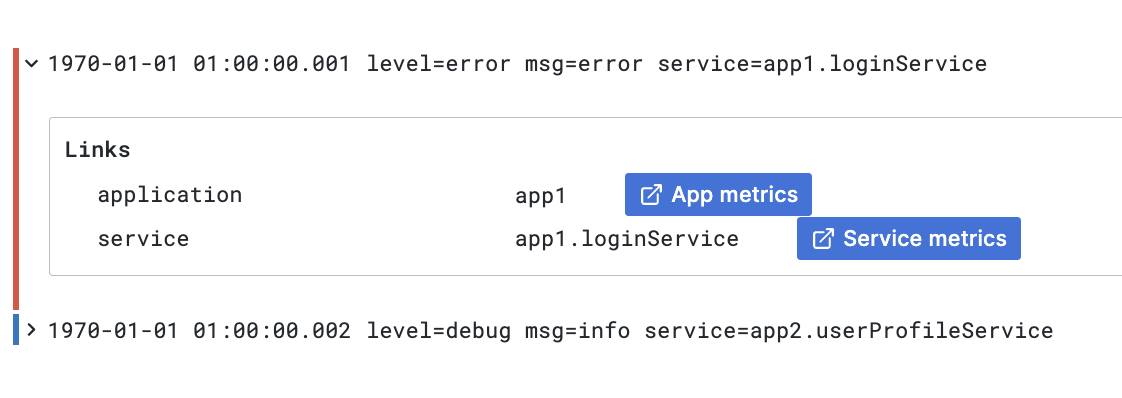 Correlation links in Logs panel