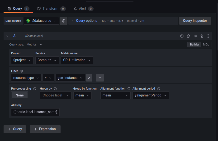 Query builder groupings for Google Cloud monitoring