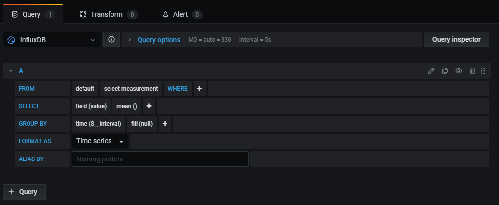 The InfluxDB query editor