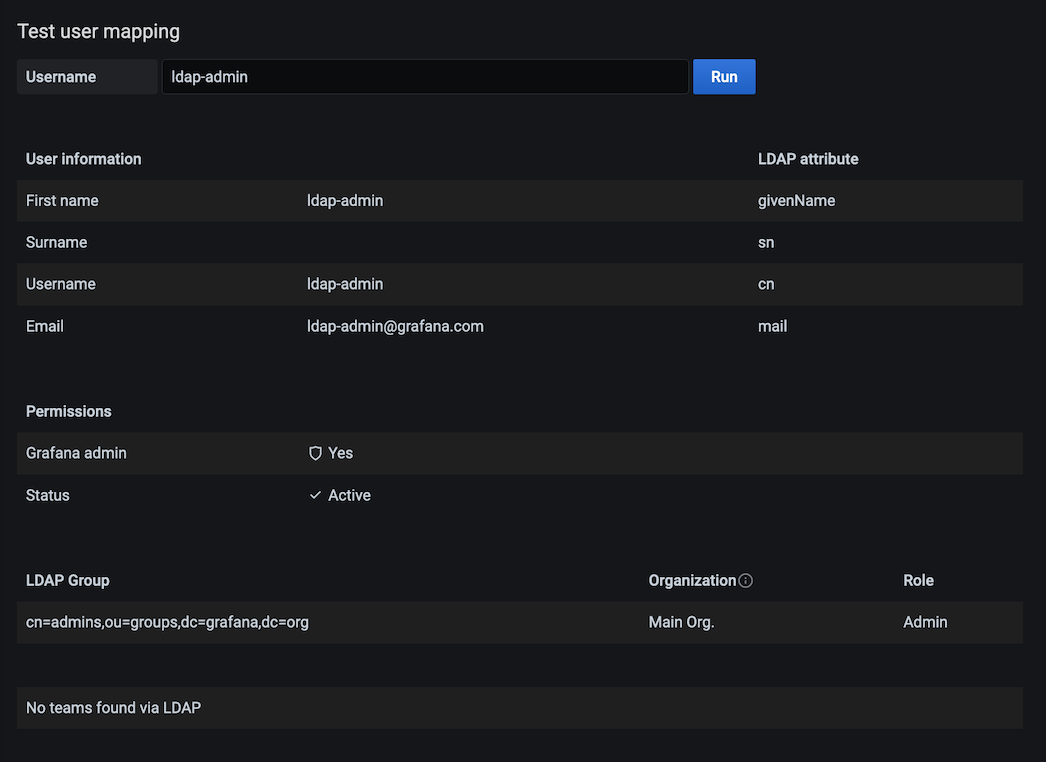 LDAP mapping displayed