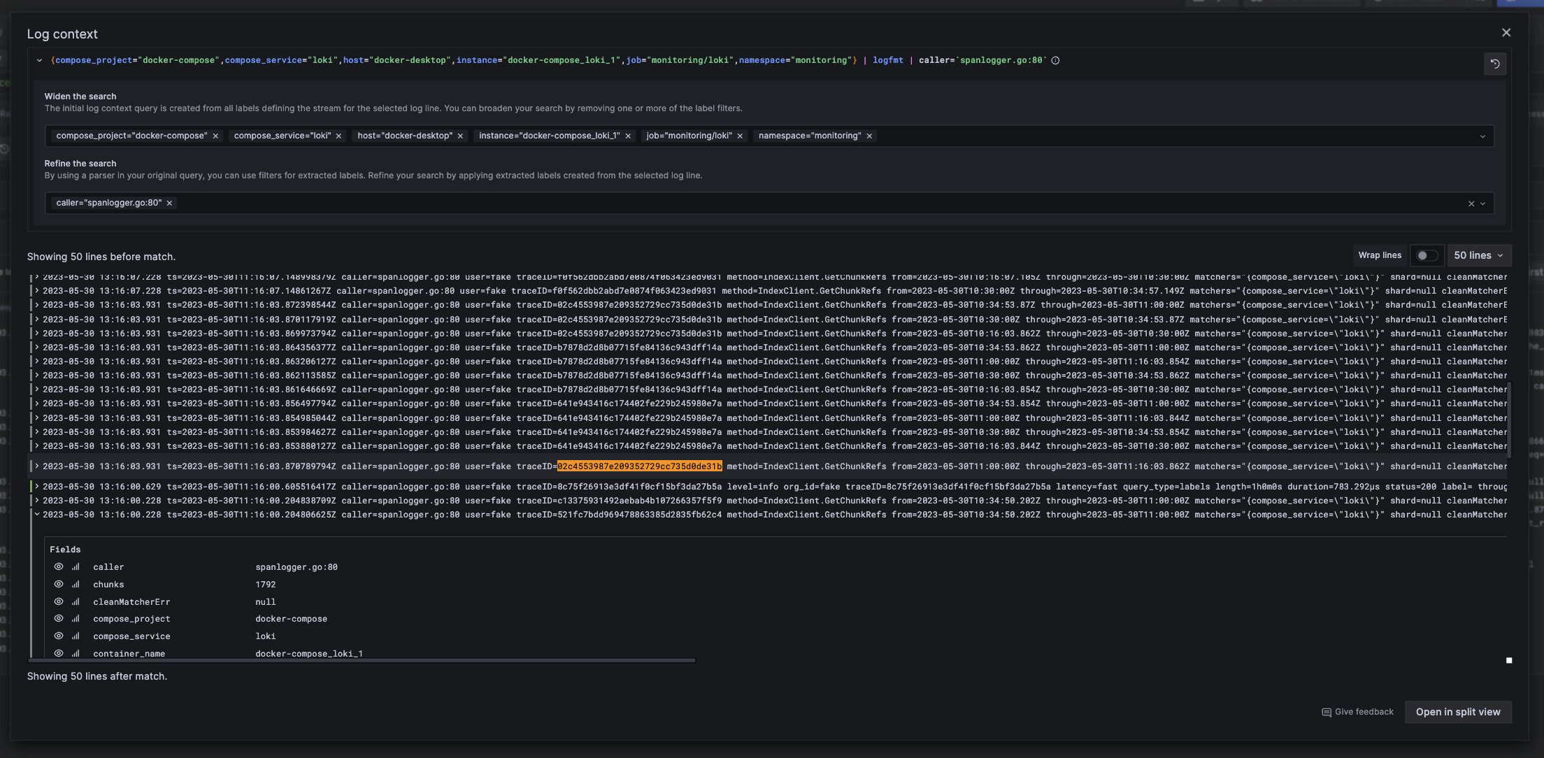 Grafana Log Context