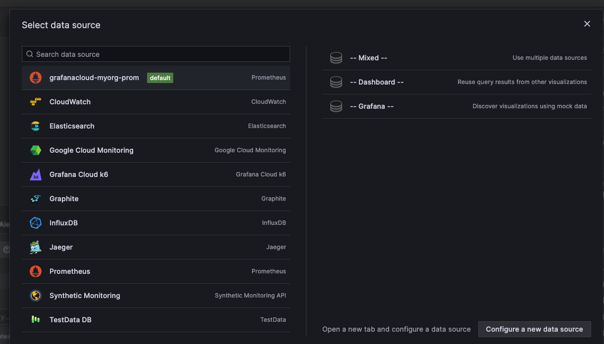 Select data source modal