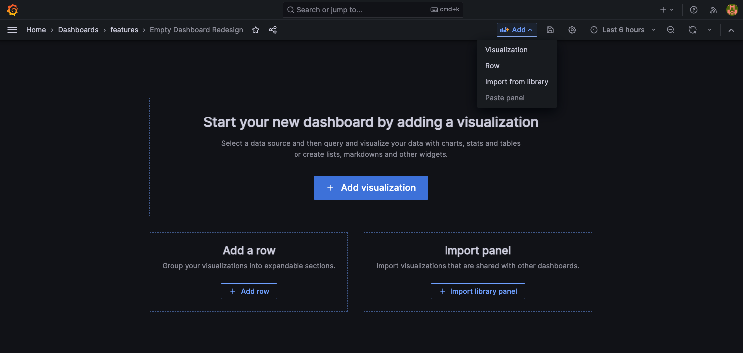 Dashboard without any visualizations added