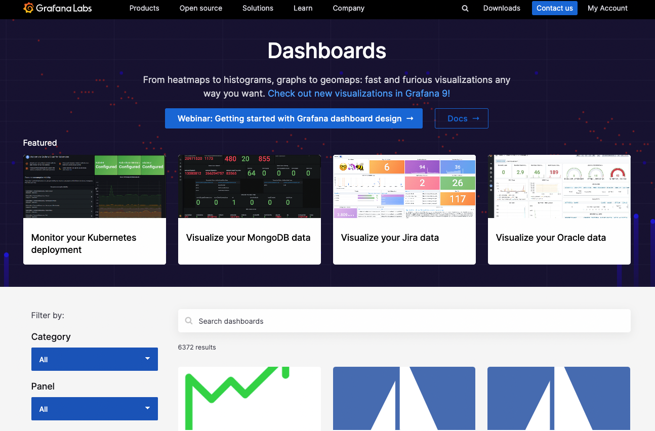 Preconfigured dashboards on grafana.com