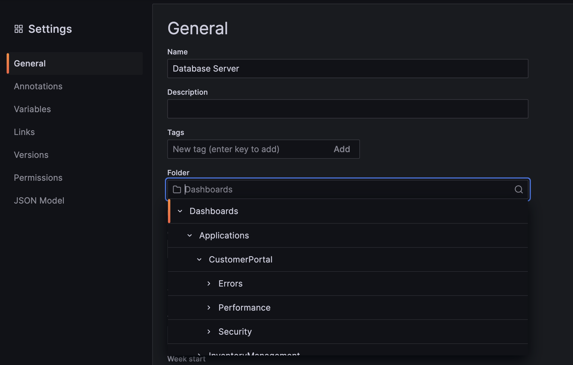 Selecting a folder in Grafana