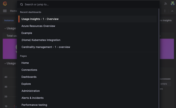 Grafana command palette