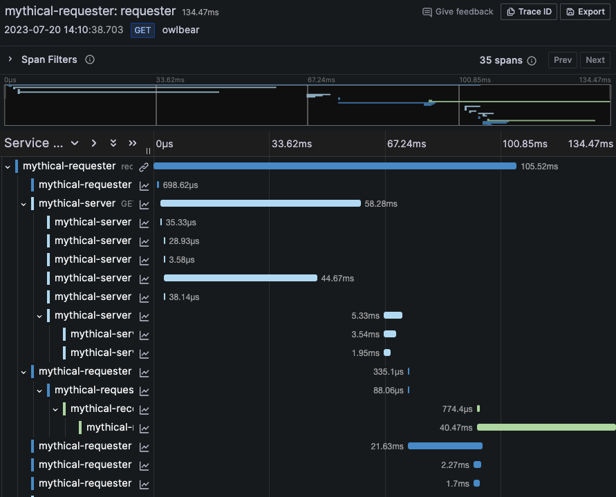 Screenshot of the trace view