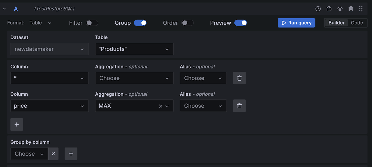 PostgreSQL query builder