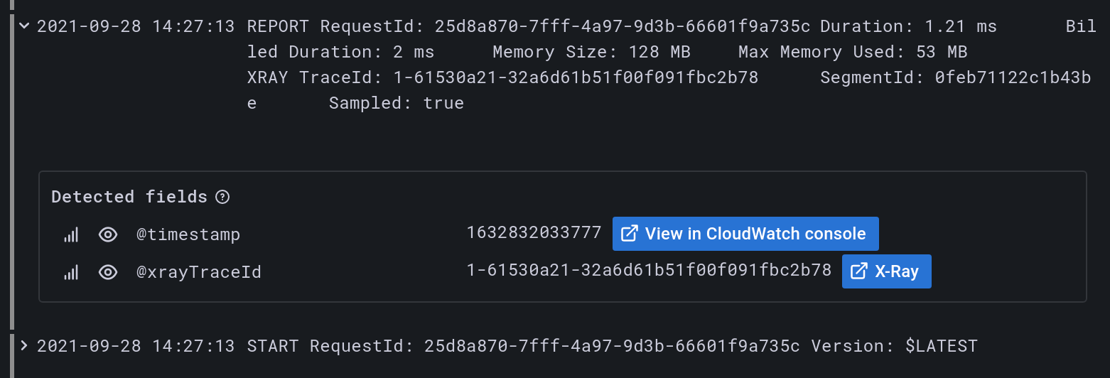 Trace link in log details