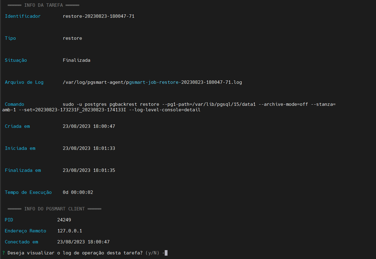 detalhes da tarefa de _restore_