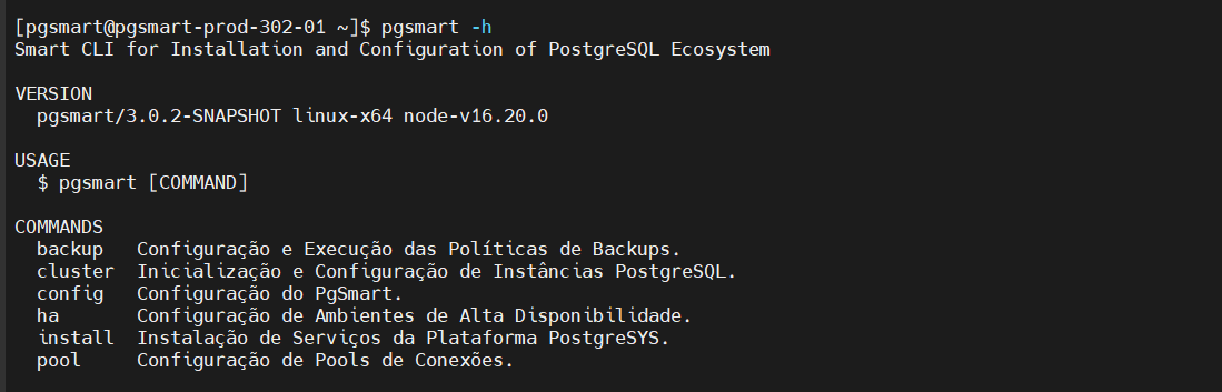 pgsys pgsmart versao e comandos