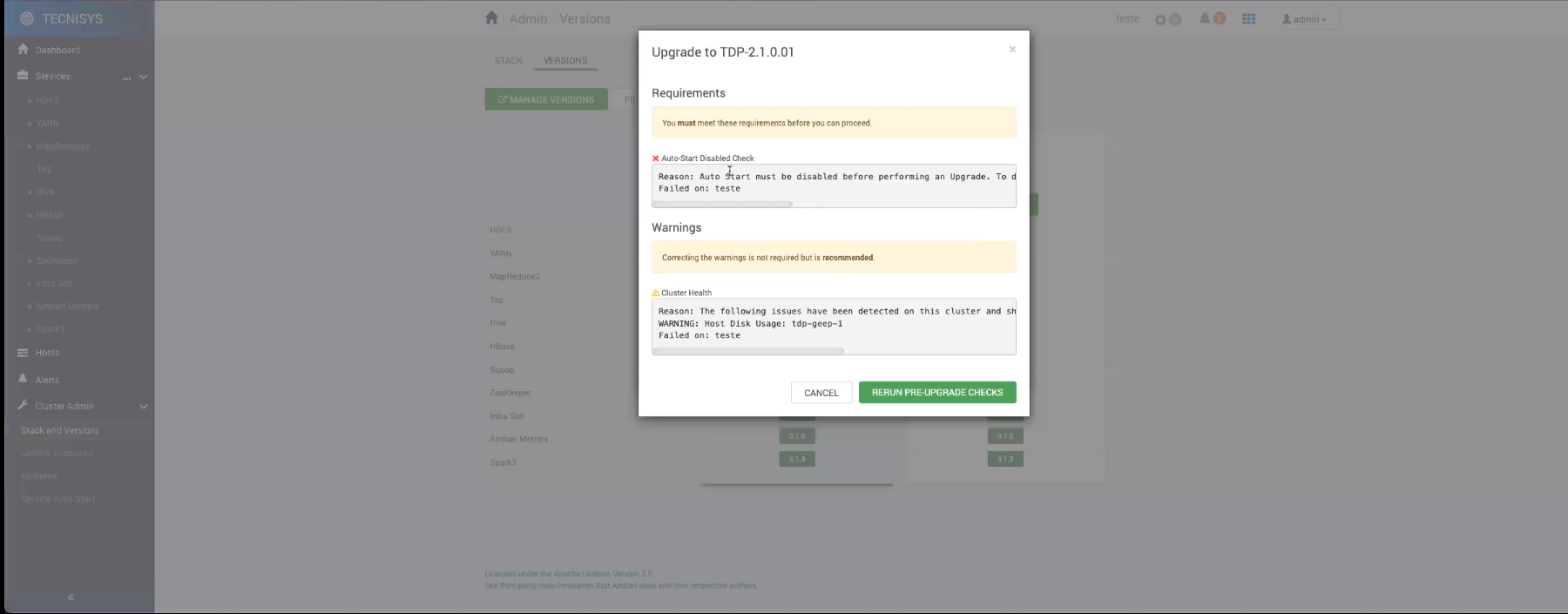 Requisitos para a execução do _Express Upgrade_