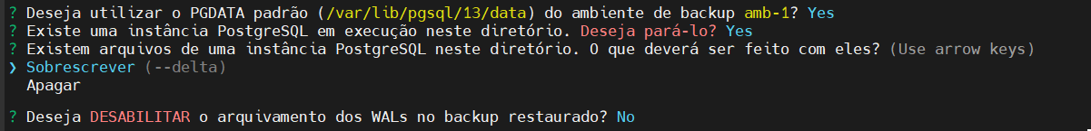 Opções de restauração