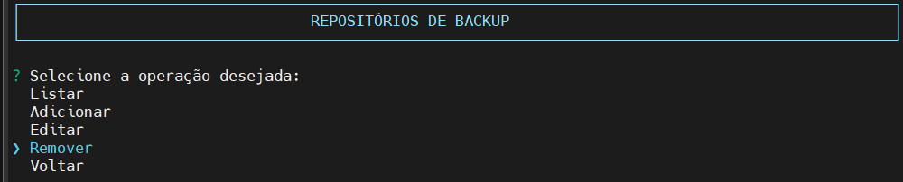 Seleciona operação repositório backup