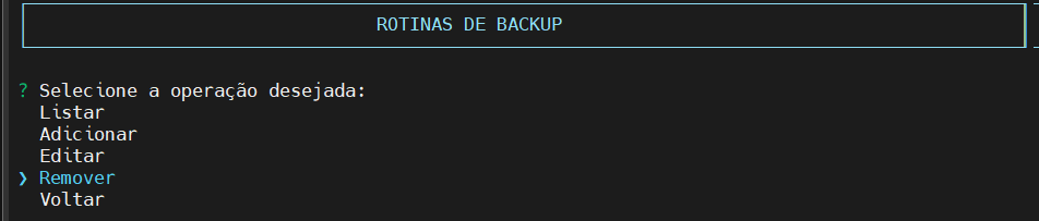 Seleciona operação rotina backup