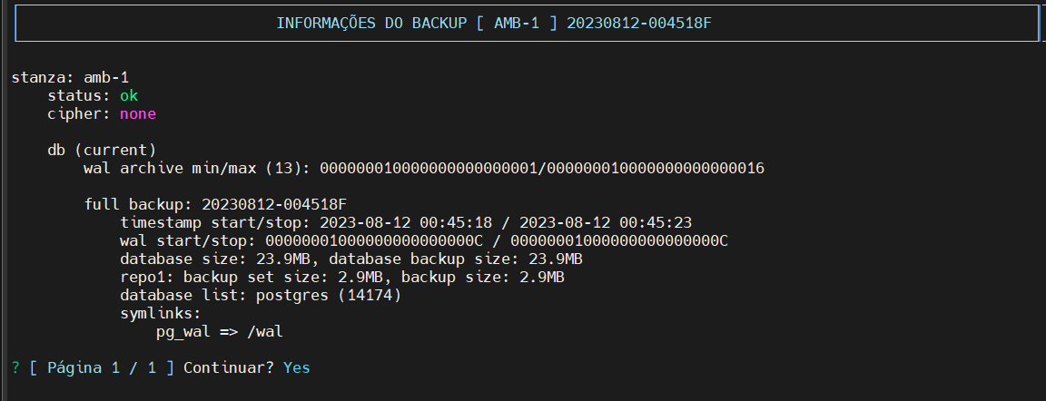 Detalhes do backup