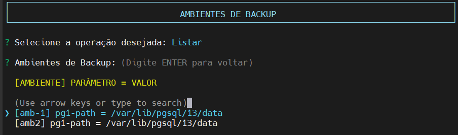 Lista ambiente backup