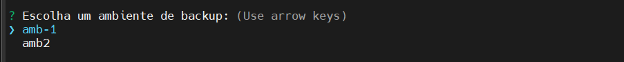 Seleciona ambiente backup