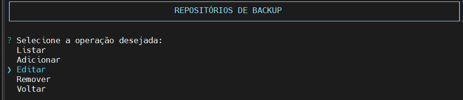 Seleciona operação repositório backup