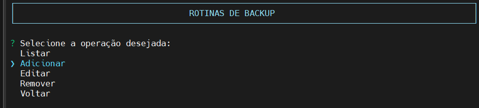 Seleciona operação rotina backup