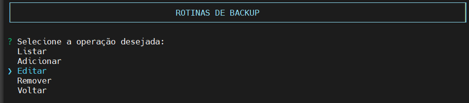 Seleciona operação rotina backup