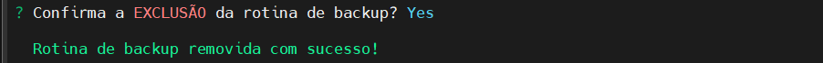 Confirma remoção rotina backup