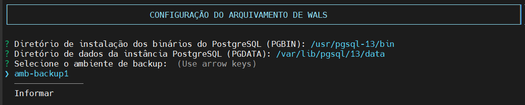 Informa dados para Arquivamento de WALs