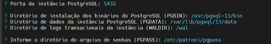 Porta e diretórios relacionados à instância