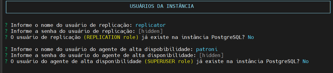 Configura usuário da instância