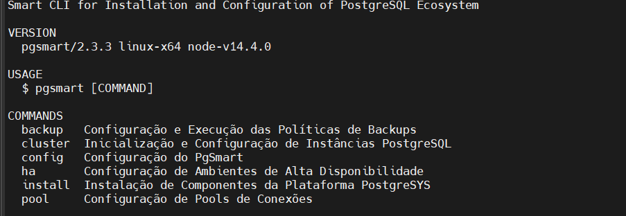 pgsys pgsmart versao e comandos