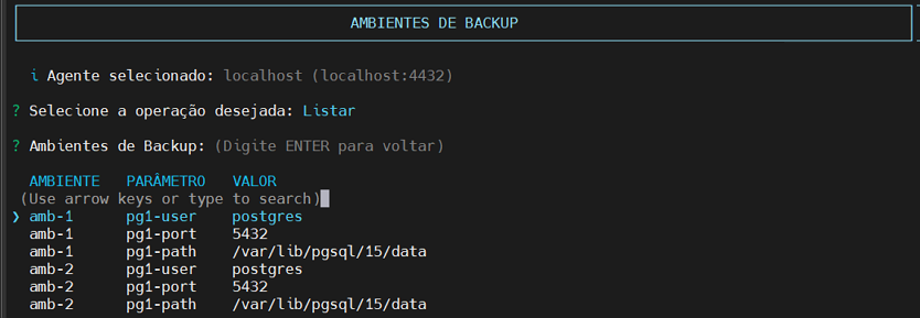 lista ambientes configurados