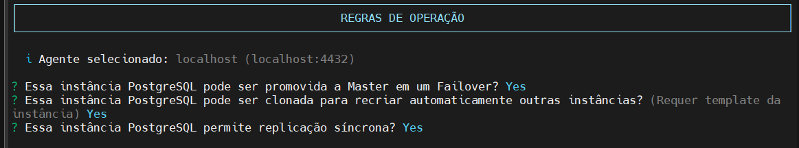 configura regras de operação