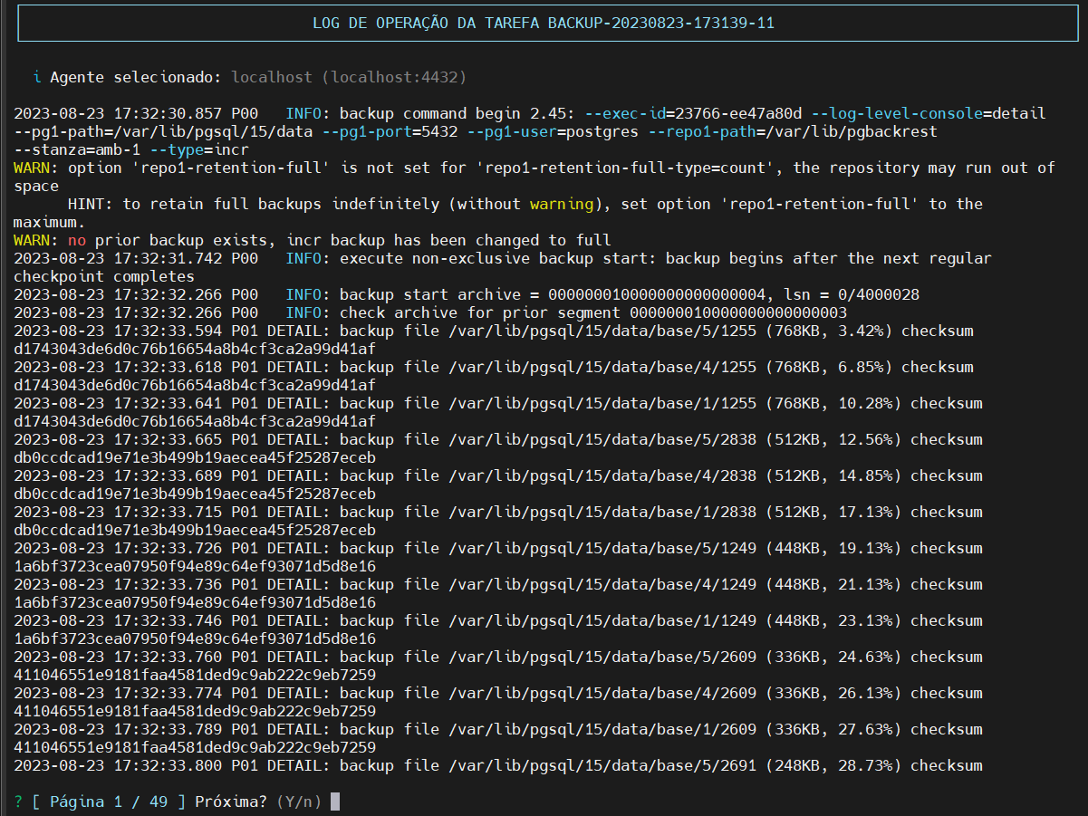 log da tarefa de _backup_