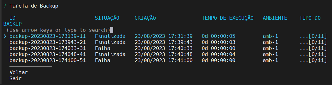 seleciona tarefa _backup_ desejada