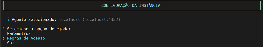 seleciona opção regras de acesso