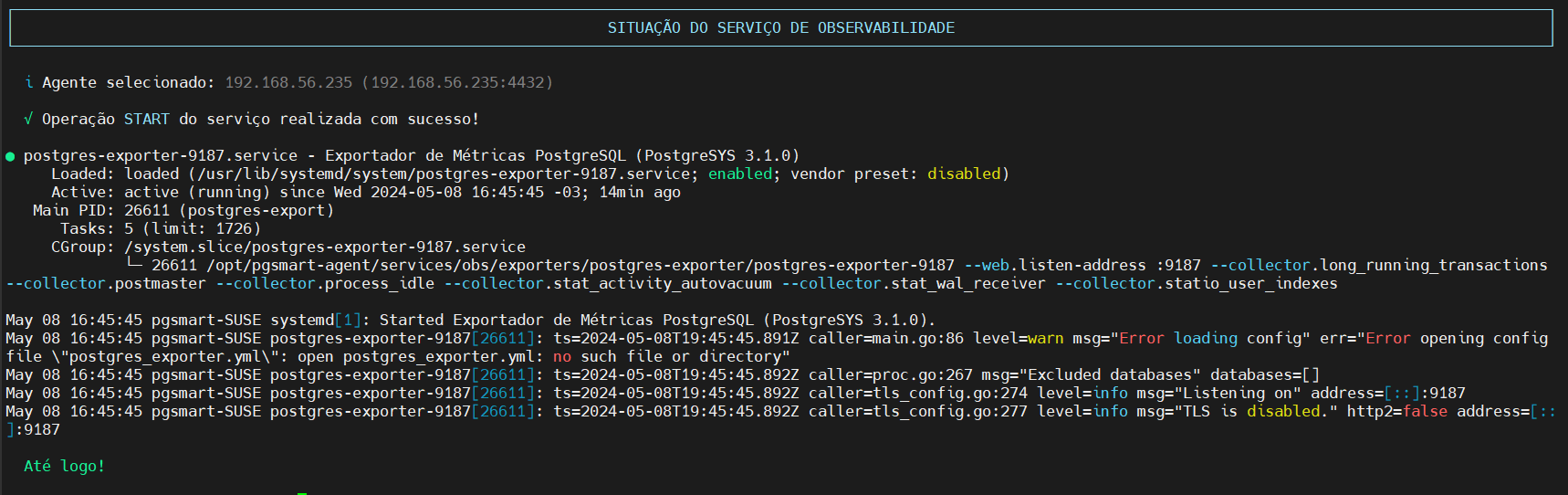 inicializa exporter PostgreSQL