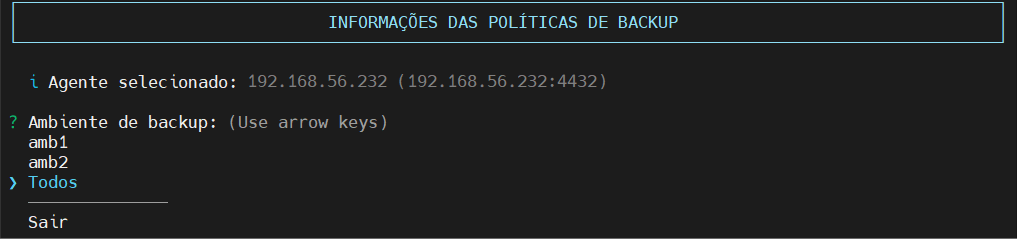 seleciona ambiente de backup