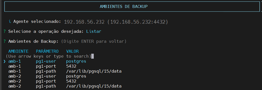 lista ambientes configurados