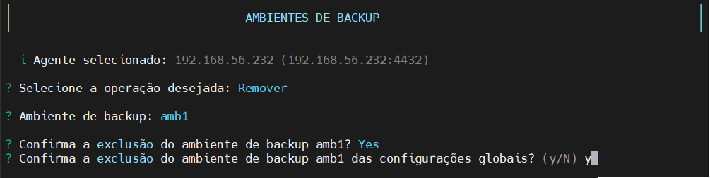 confirma exclusão do ambiente das conf globais