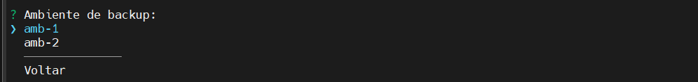 seleciona ambiente de backup