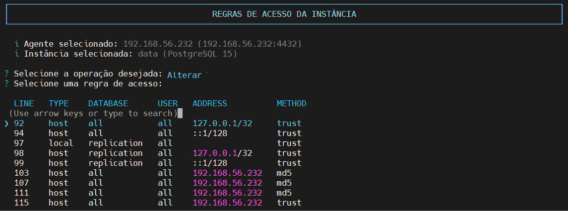 seleciona regras acesso