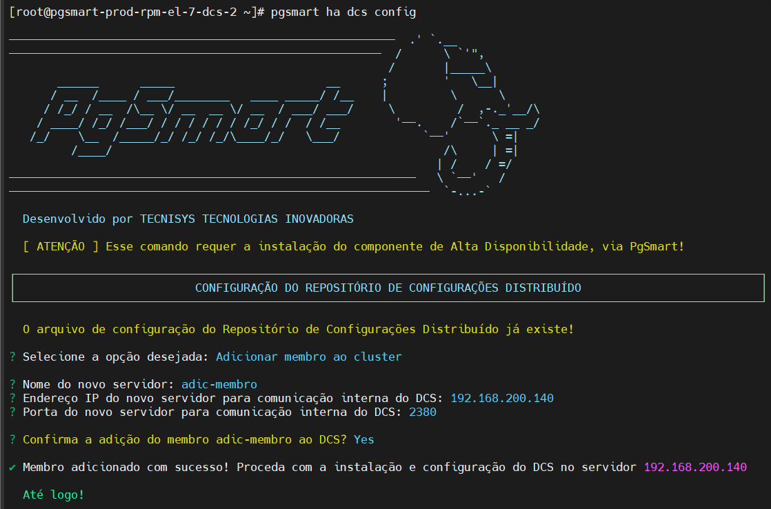 Adiciona um novo membro ao Cluster