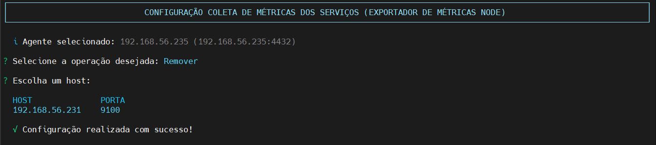 Resultado da remoção do Exportador de Métricas