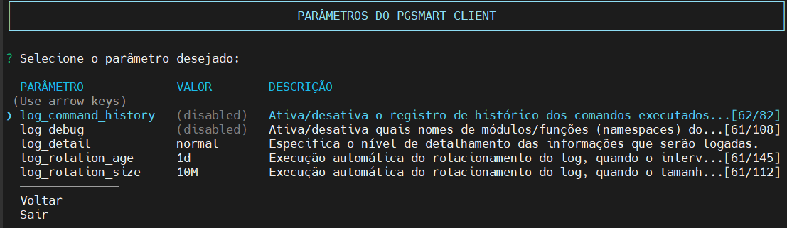 seleciona parametro