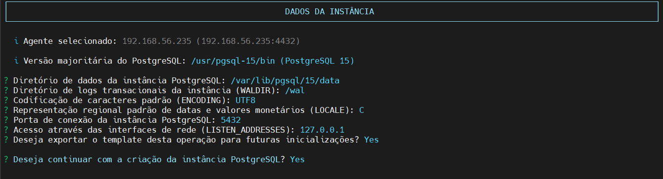 informa dados instancia