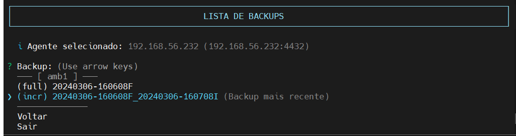 apresenta lista de backups