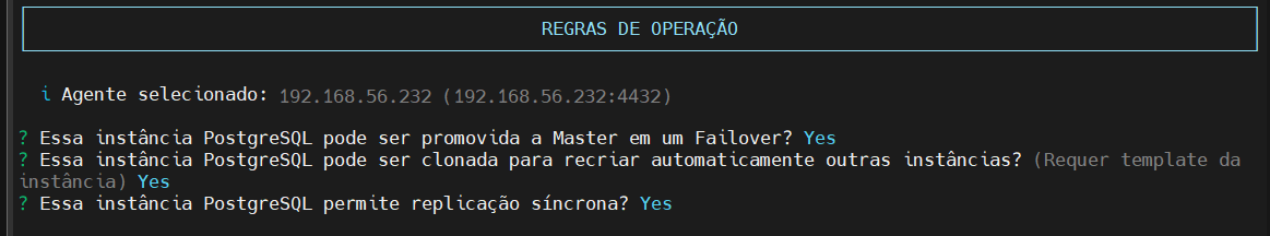 configura regras de operação