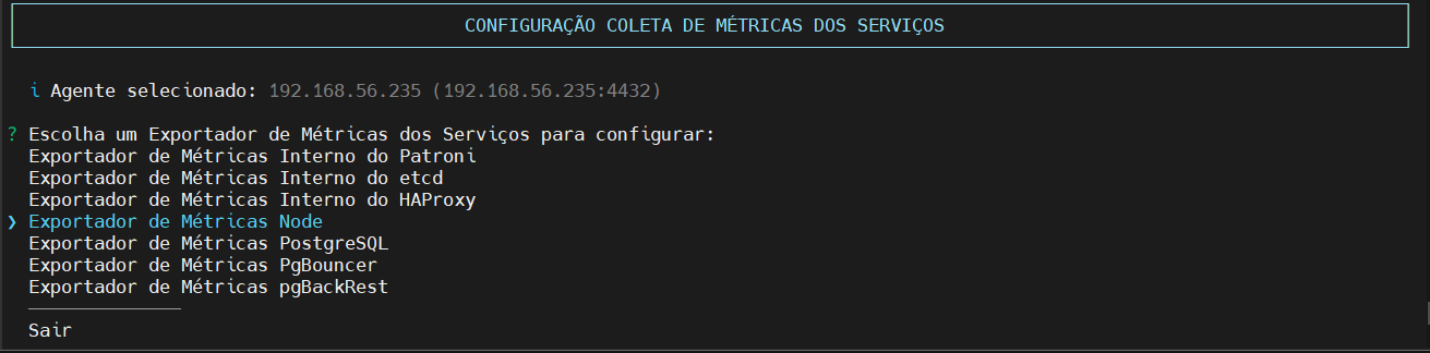 Seleciona o tipo do Exportador de Métricas