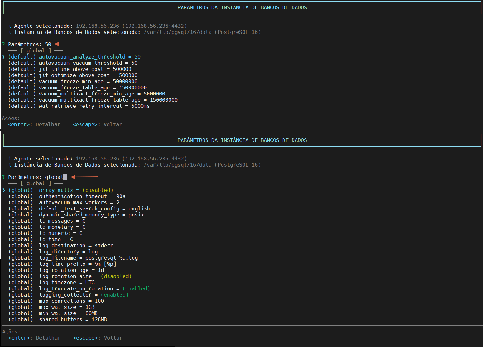 Figure 2 - Database Parameters Configuration - Filtered Consultation